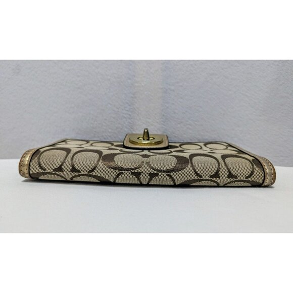 Vintage Coach Signature Turn Lock Wallet Khaki Gold Canvas - Picture 5 of 12